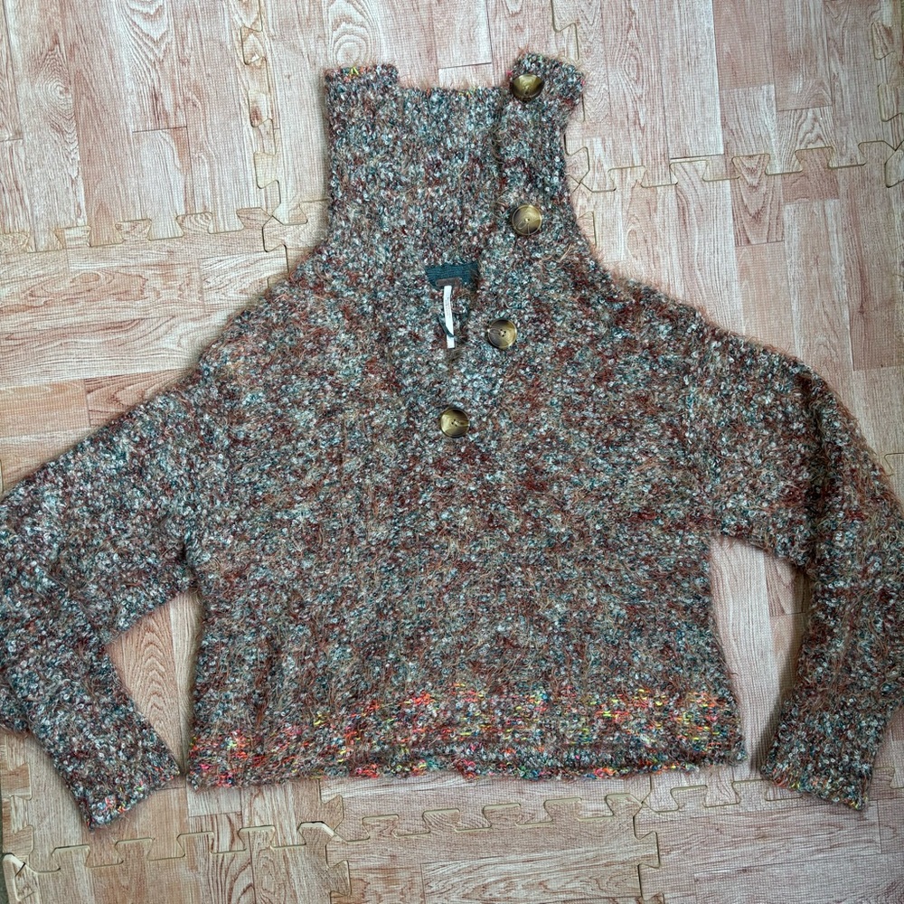 Free People Women's Stellar Collared Textured Sweater Size XS Boho OB1818525 EUC